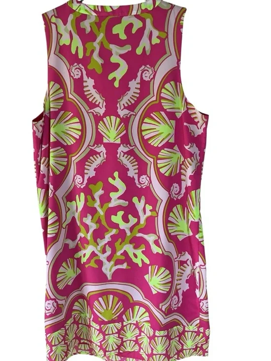 Crown & Ivy Pink Lime Seaside Seahorse Seashell Summer Sleeveless Dress sz 8 - Picture 8 of 11